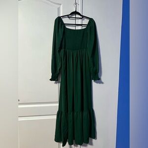 Long green fit and flare dress